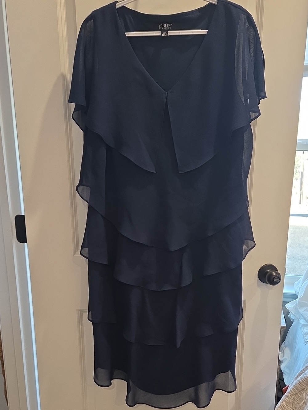 Ignite Navy Layered Midi Dress with V-Neck
